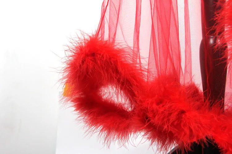 2021 Pajama Robe Sexy Mesh Fur Robe Lingerie Women Valentines Day Lingerie Robe