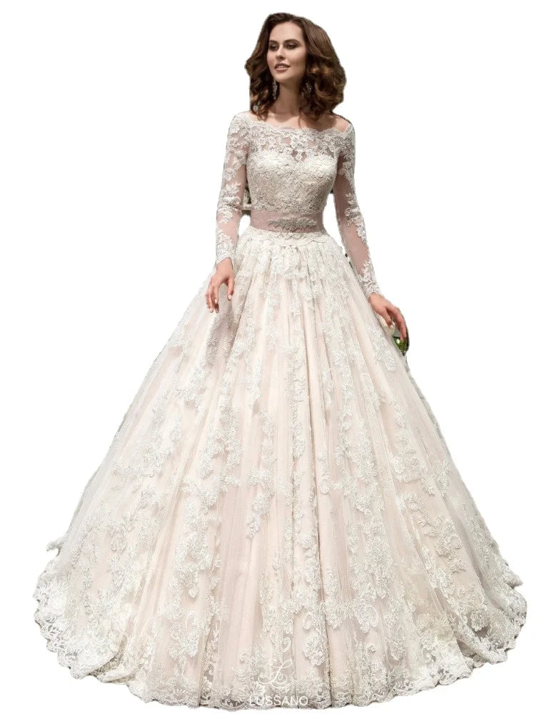 Long Sleeves Wedding Dresses Bride Bead Belt Ball Gown Wedding Dress ON293 Bridal Gowns Vestidos De Novia Robe De Mariage