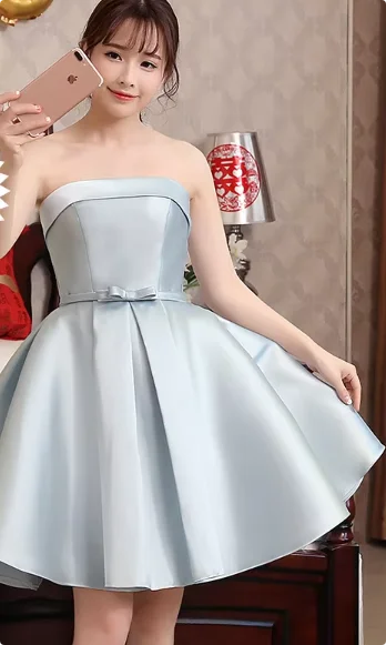 Pink Off Shoulder Bridesmaid Dress Simple Satin Sweet Bow Wedding Wedding Female Guest Dresses Fashion A-line Short Party Gown