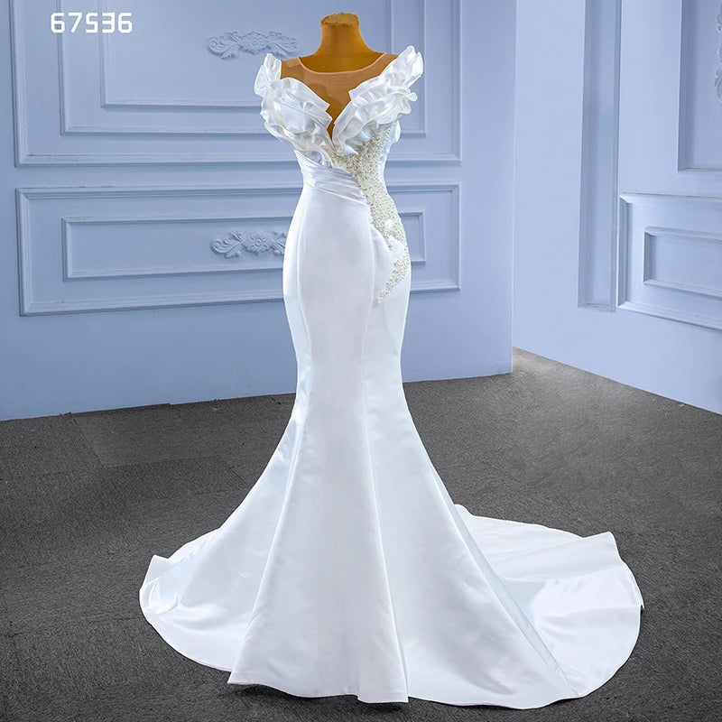Rsm67536 Vestido De Noiva Elegant Casual Dresses White Stain Long Sleeve Princesses Bridal Gowns Wedding Dresses