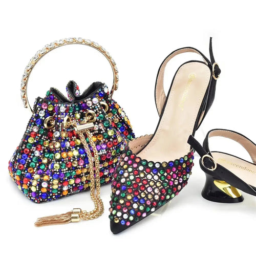 Banquet Plus Size Bridal Shoes Slip-On Pointed Toe Floral Pattern Breathable Round Heel Women's Shoes and Bag Set