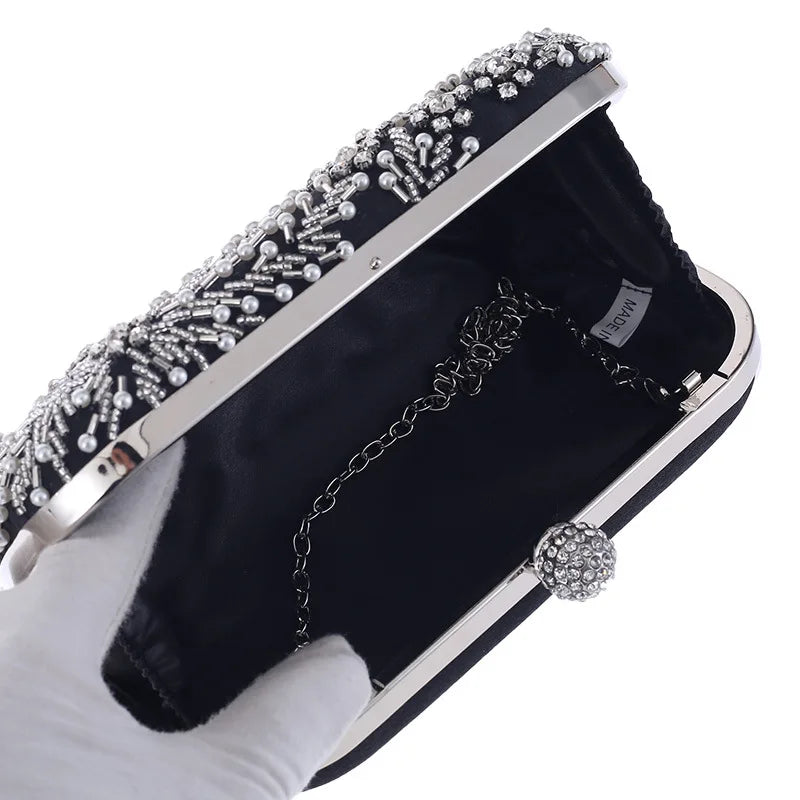 Women's Clutch Bag Crystal Pearl Clutch Purse Luxury Handbag Embroidery Evening Bag Wedding Bag for Bridal Shoulder Bag ZD1529