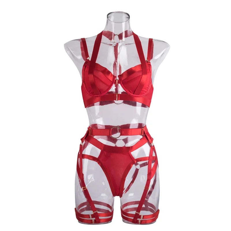 Three-Piece Bra, Thong, and Garter Teddy Set