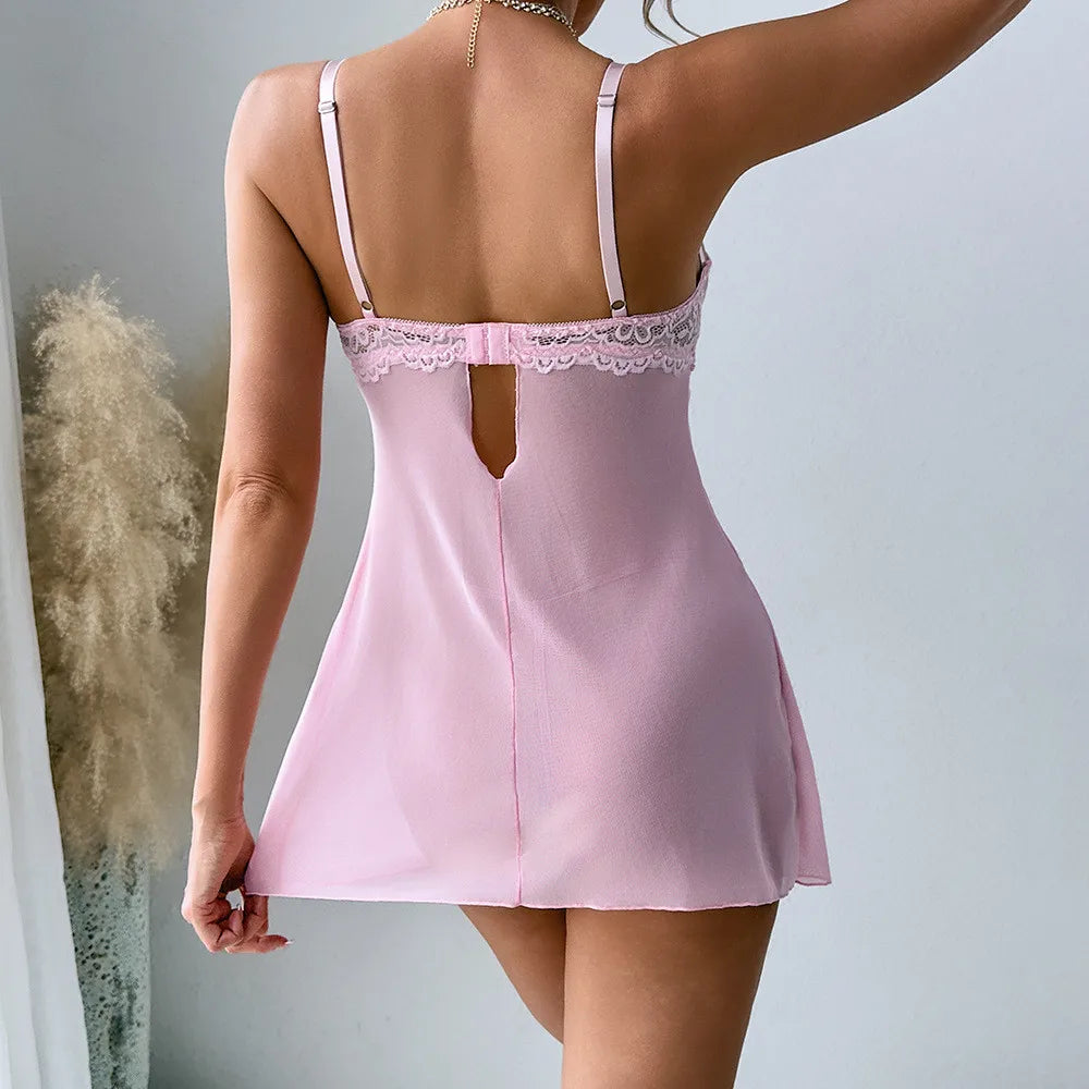 Wholesale Sexy Lace Babydoll Nightwear Half Light Control Level Pajamas Underwear Cheap Open Cup Half Slips Lingerie Sleepwear