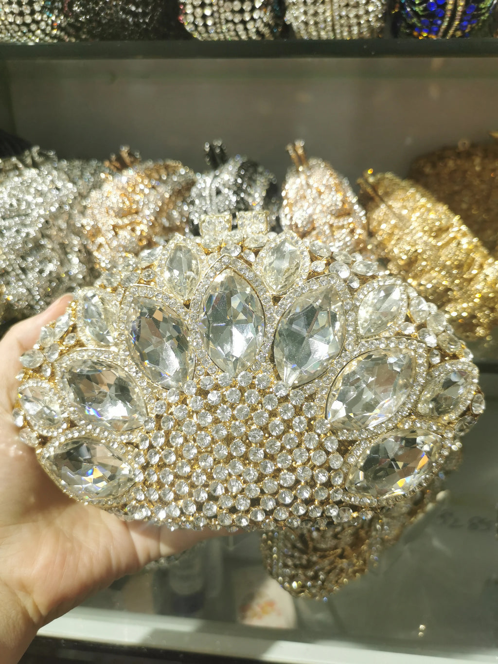Fan Big Stone Rhinestone Wedding Purse White Clear Evening Bridal Clutch Luxury Women’s Crystal Party Prom Handbag Formal Bag
