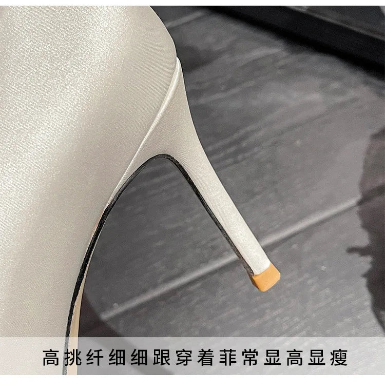 2023 Wedding Bridal Shoes Silk White Flower Temperament Dress 7CM/9CM Thin Heels Slip-On Ladies for Summer Autumn Breathable