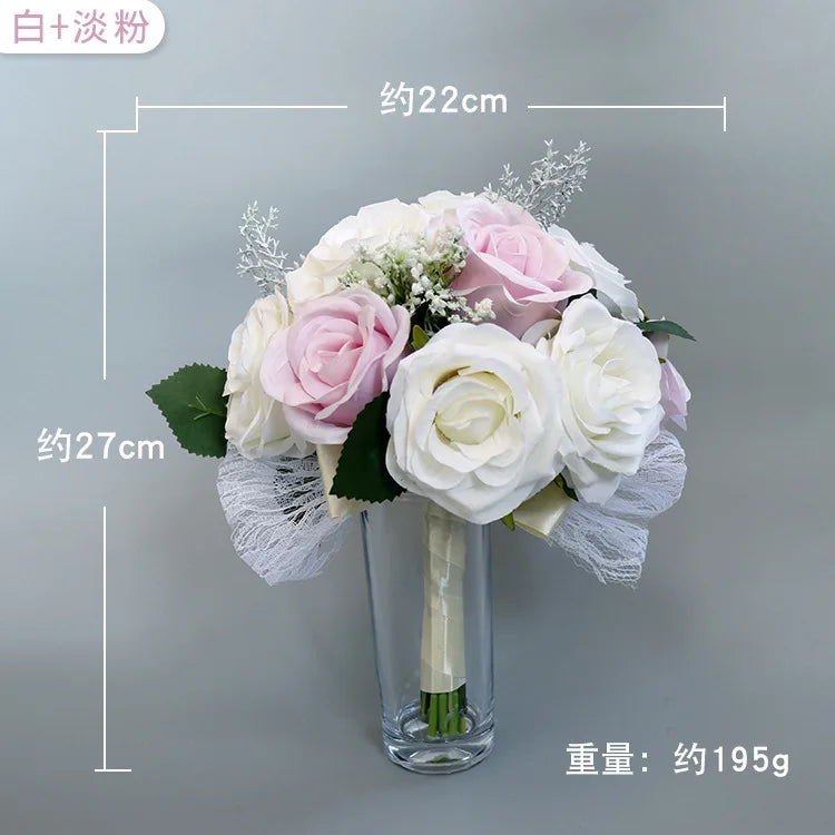 Morili the Bride Holds a Bouquet of Beautiful Wedding Dresses and Shoots Props With Multi-color Simulated Roses  MB14