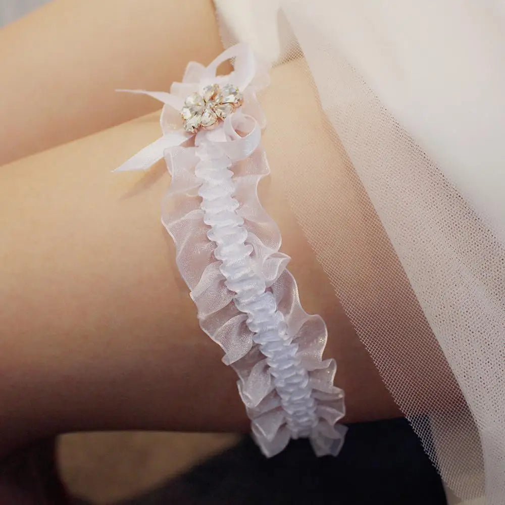 SLBRIDAL Sexy Lace Flower Crystal Rhinestones Wedding Garter Belt Bridal Thigh Leg Garter Ring For Women/Female/Bride
