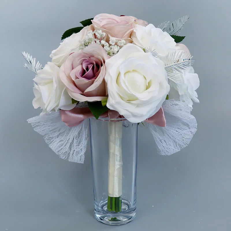 Morili the Bride Holds a Bouquet of Beautiful Wedding Dresses and Shoots Props With Multi-color Simulated Roses  MB14