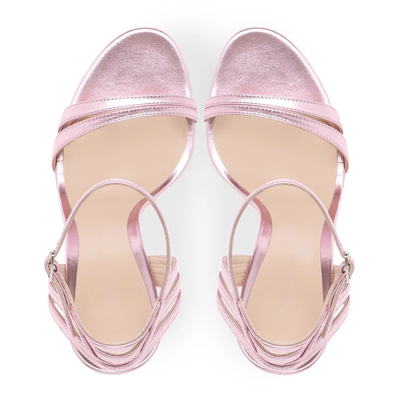 Designer Women's Pink Thin Heels Stiletto Pumps Pointed Toe Buckle Strap Slip-On Bridal Shoes Super High Summer/Autumn Shoes