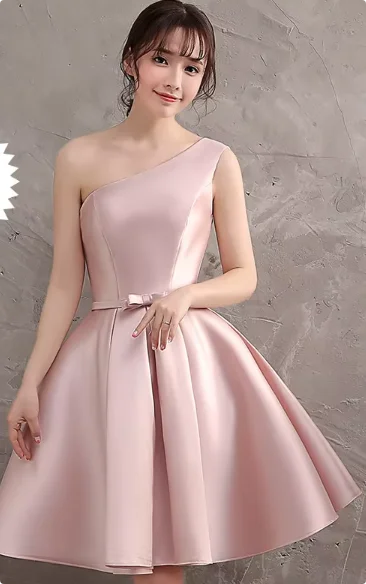 Pink Off Shoulder Bridesmaid Dress Simple Satin Sweet Bow Wedding Wedding Female Guest Dresses Fashion A-line Short Party Gown