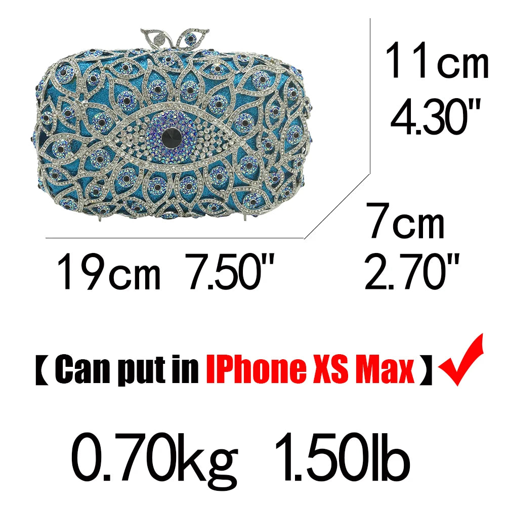 Boutique De FGG (in stock) Evil Eye Women Crystal Clutch Evening Minaudiere Bags Party Dinner Rhinestone Handbags Bridal Purse