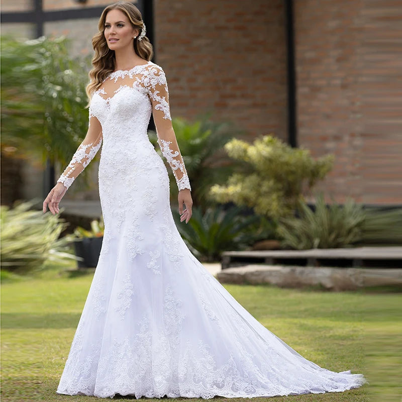 Boho Lace Long Sleeve Mermaid Wedding Dress