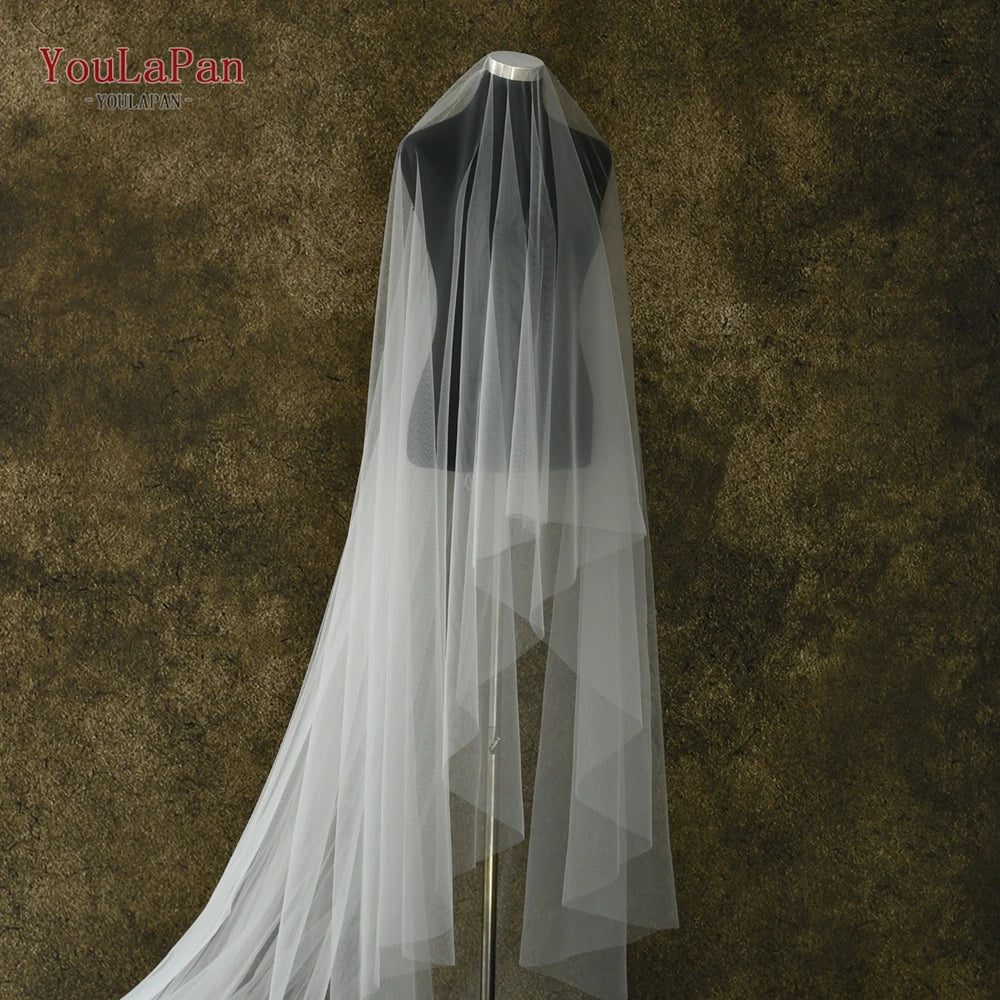 YouLaPan V25-L Extra Large Solid Color Bridal Veil 118 Inch Round Double Layer Classic Veil for Cathedral Wedding Lawn Wedding