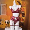 Three-Piece Boned Lace Bra and Garter Set