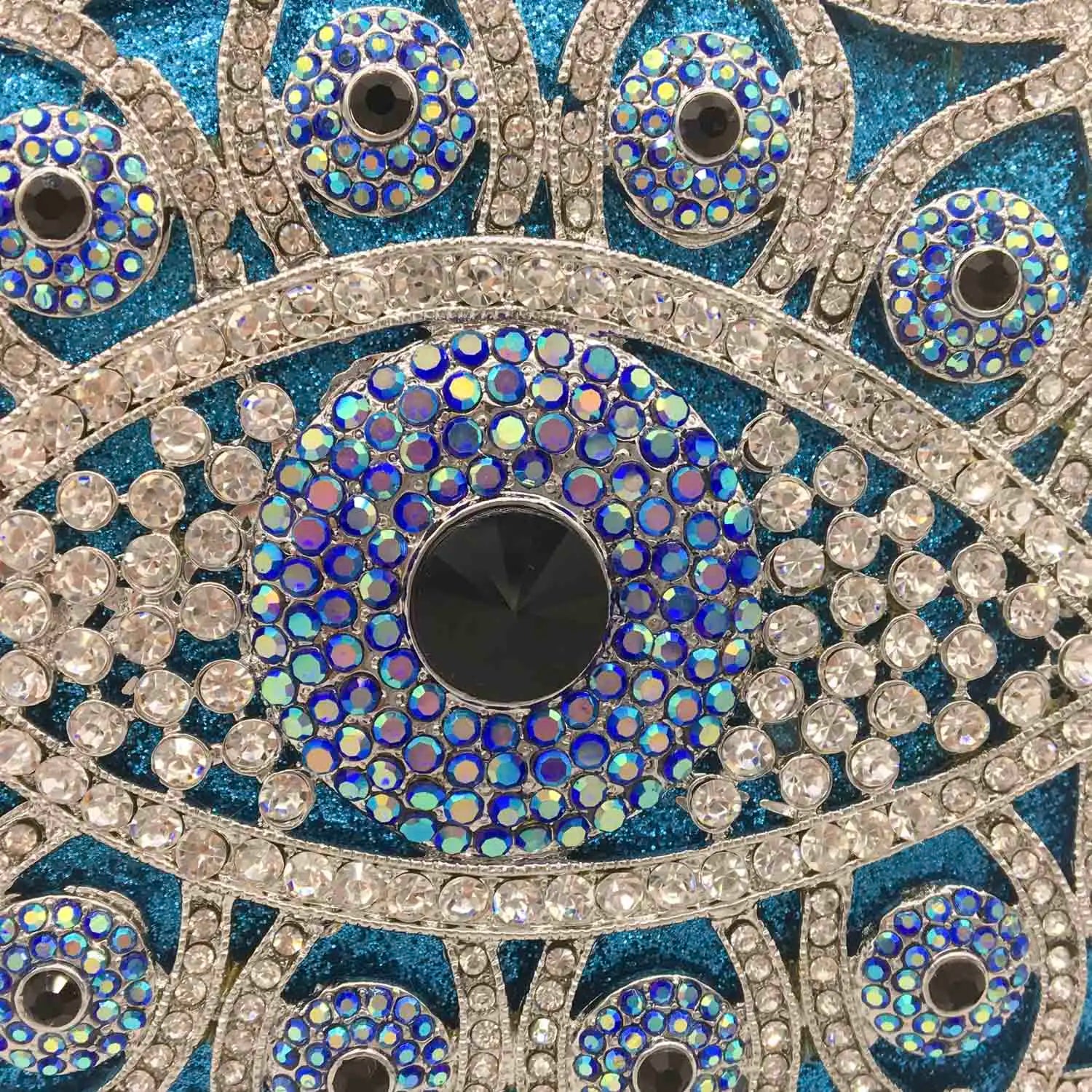 Boutique De FGG (in stock) Evil Eye Women Crystal Clutch Evening Minaudiere Bags Party Dinner Rhinestone Handbags Bridal Purse
