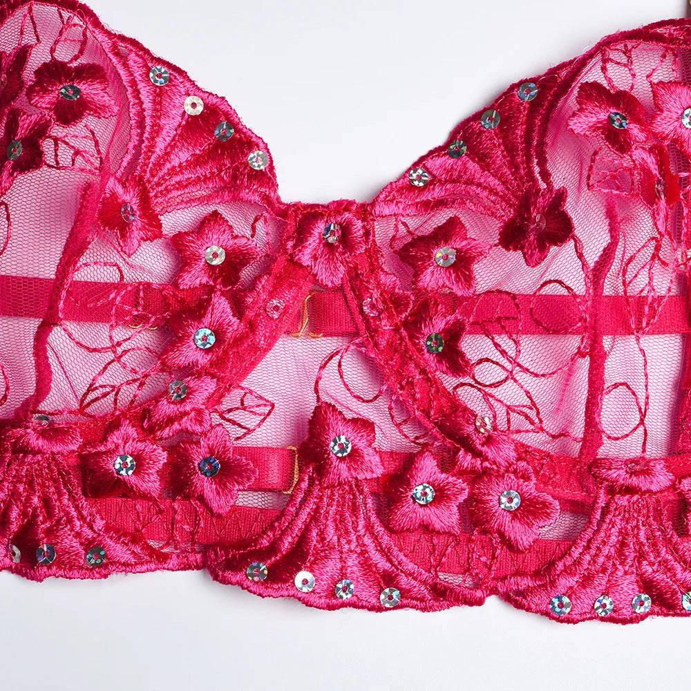 Night Wear Sexy Lace 3 Three Pieces Set Bra and G String Briefs Panty Set Transparent Erotic Sexy Lingerie Woman Lingerie Erotic