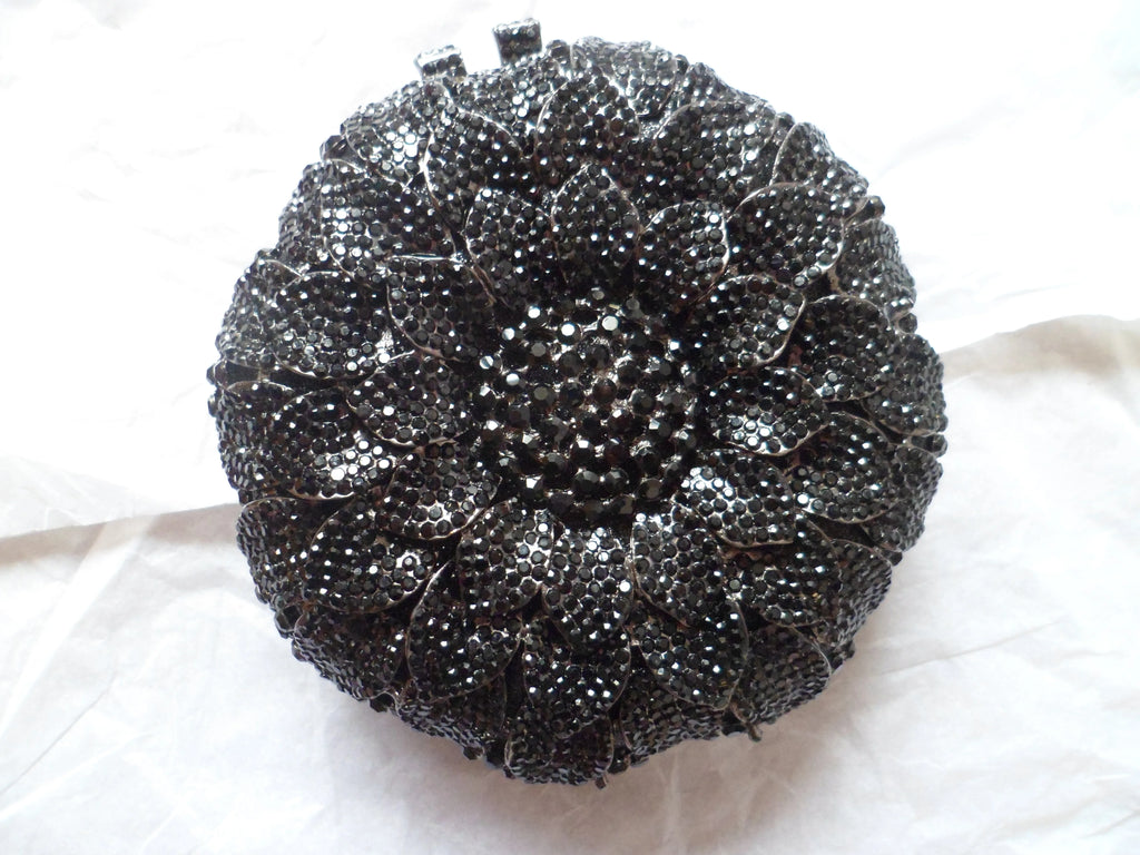 Gold/Yellow Sunflower Clutch Crystal Round Evening Bags Women Wedding Purse Bridal Bags Party Dazzling Diamond Handbags Minaudie
