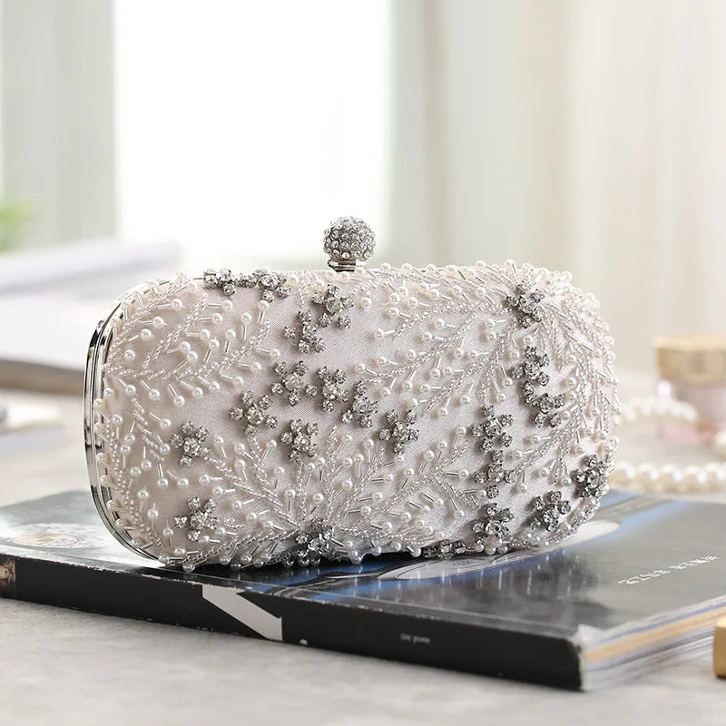 Women's Clutch Bag Crystal Pearl Clutch Purse Luxury Handbag Embroidery Evening Bag Wedding Bag for Bridal Shoulder Bag ZD1529