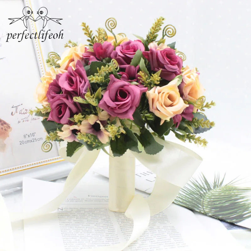 Bridal Bridesmaid Wedding Bouquet Rose Handmade Artificial Bridal Wedding Bouquet Wedding Accessories