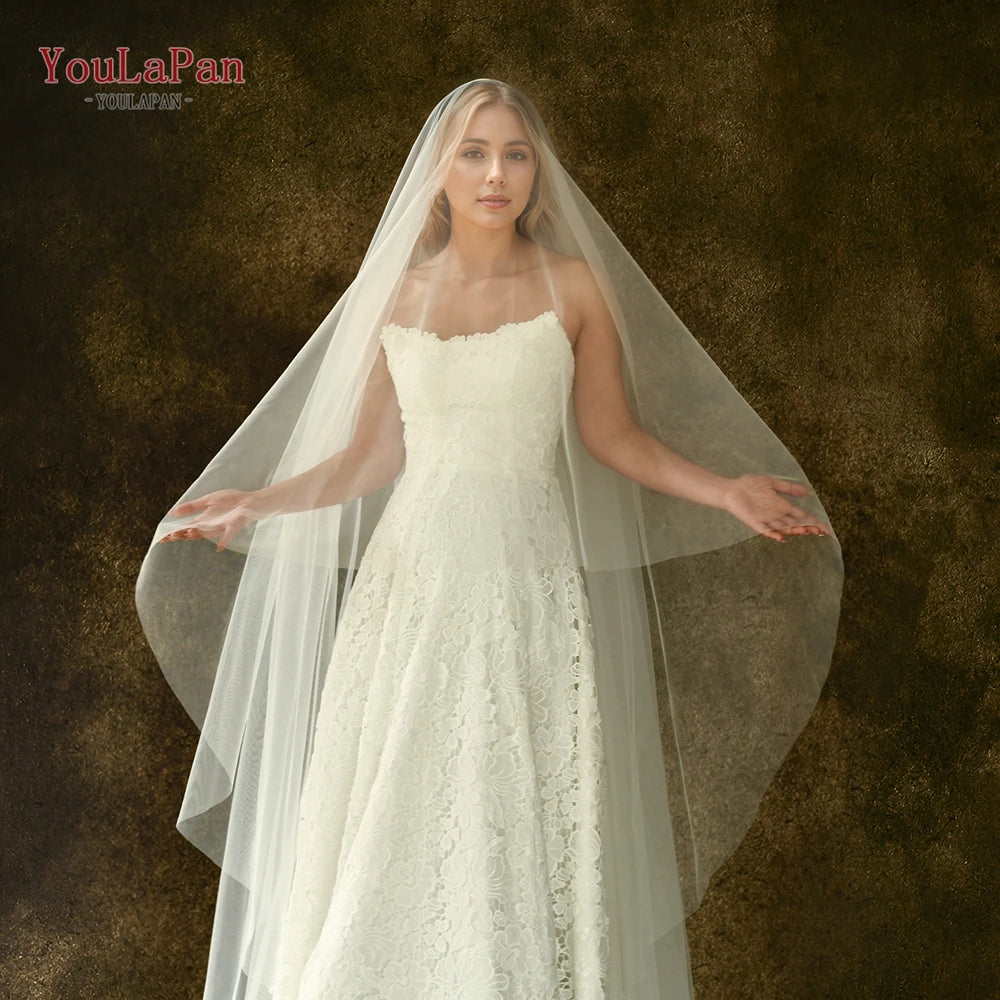 YouLaPan V25-L Extra Large Solid Color Bridal Veil 118 Inch Round Double Layer Classic Veil for Cathedral Wedding Lawn Wedding