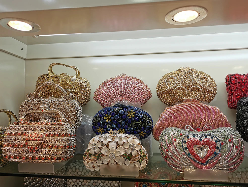 XIYUAN Women AB Silver Gold Blue Green Pink Champagne Red Grey Diamond Handbag Wedding Party Guitar Crystal Bridal Purse Bag