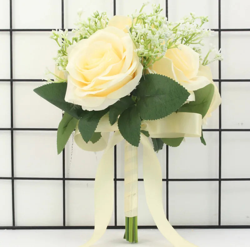 Lovegrace Bride Rose Bouquet Wedding Supplies Bridesmaid Rose Baby's Breath Bouquet Flower Arrangement DIY Home Party Prom Decor
