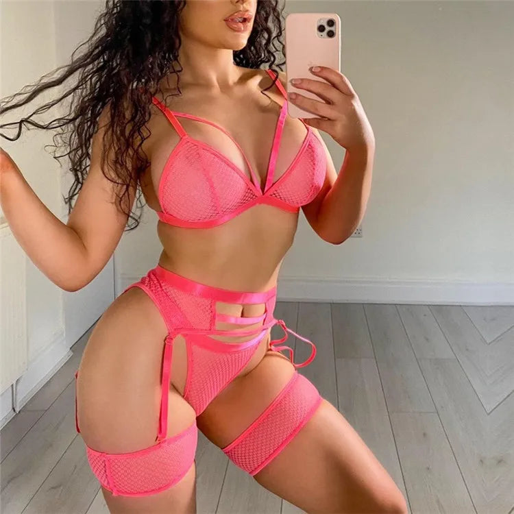 Lace Babydoll Open Bra Set Women's Intimates Sexy Bra G-String & Lingerie Sets Transparent Bralette Set