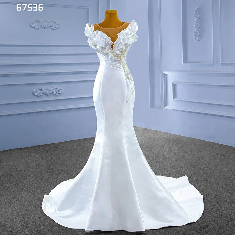 Rsm67536 Vestido De Noiva Elegant Casual Dresses White Stain Long Sleeve Princesses Bridal Gowns Wedding Dresses