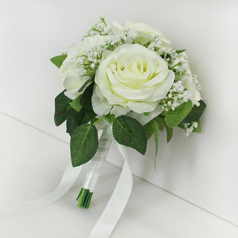 Lovegrace Bride Rose Bouquet Wedding Supplies Bridesmaid Rose Baby's Breath Bouquet Flower Arrangement DIY Home Party Prom Decor