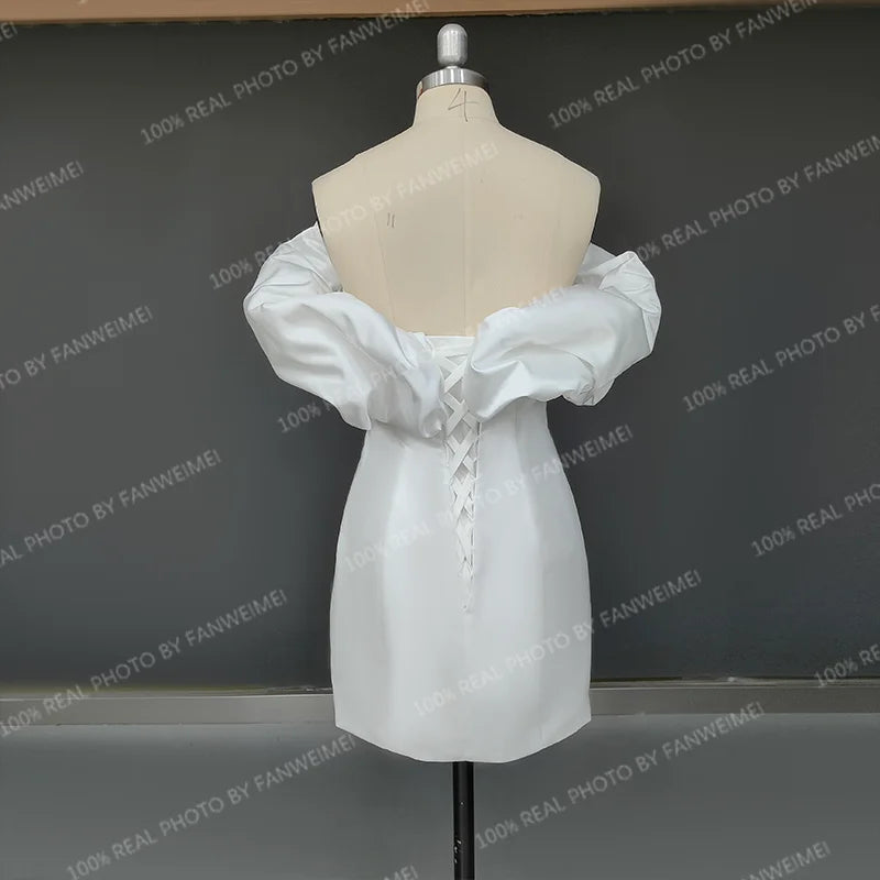 8465# Real Photos Simple Beach Backless Soft Satin Sheath Short Wedding Dress for Engagement Bridal Gown Prom Dress