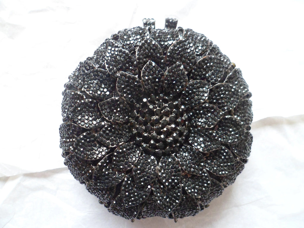 Gold/Yellow Sunflower Clutch Crystal Round Evening Bags Women Wedding Purse Bridal Bags Party Dazzling Diamond Handbags Minaudie