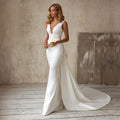 S0399N  Summer Satin Lace Decoration Classic Korean Style Semi-Perspective Long Tail Simple Slim Wedding Dress