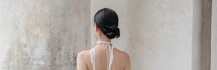 White Lace Halter Lace-Up Spaghetti Strap Floor-Length Bridal Robe Dress  Illusion Beach Vacation Banquet Gown