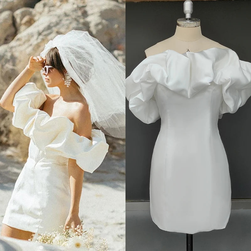 8465# Real Photos Simple Beach Backless Soft Satin Sheath Short Wedding Dress for Engagement Bridal Gown Prom Dress