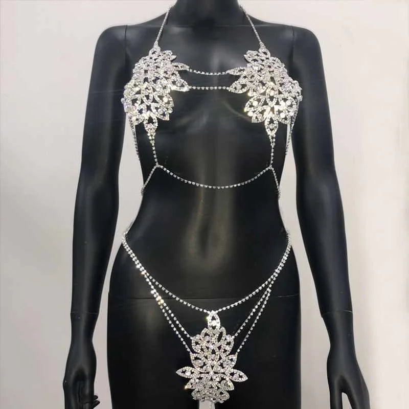 New  Jewelry Crystal Sexy Rhinestone Lingerie Size Body Chain Women Underwear 2 Piece Womens Erotic Lingeries Bra Panties Sets