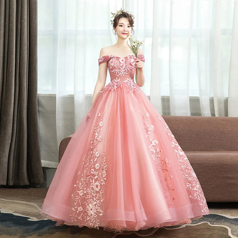 S 147A Evening Dress Long Style New Lace Beaded White Mesh Tulle Tutu Dress Slim Back Straps Bridal Wedding Dress