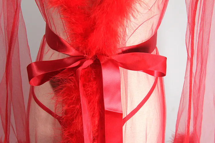 2021 Pajama Robe Sexy Mesh Fur Robe Lingerie Women Valentines Day Lingerie Robe
