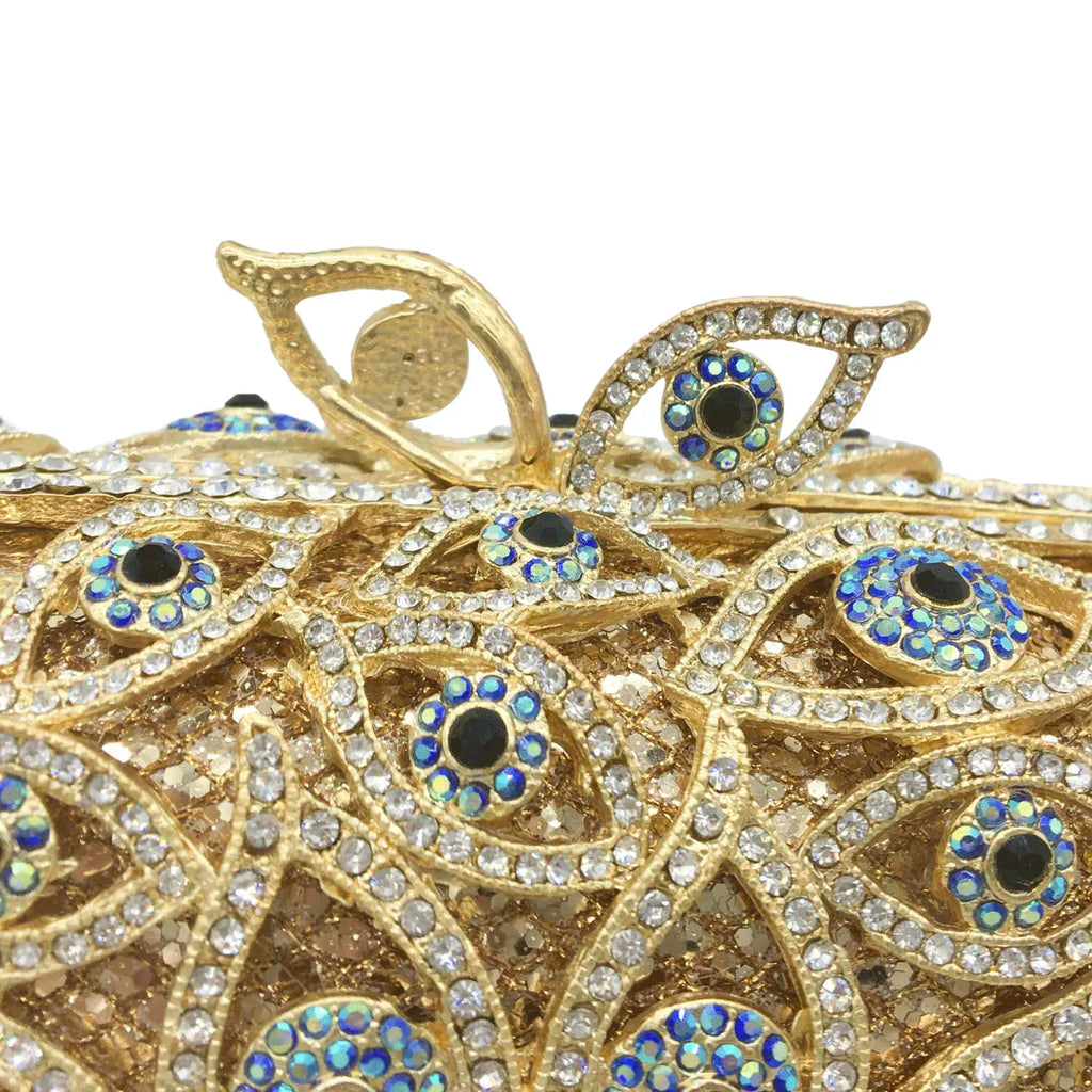 Boutique De FGG (in stock) Evil Eye Women Crystal Clutch Evening Minaudiere Bags Party Dinner Rhinestone Handbags Bridal Purse
