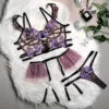 Ins Popular Sexy Lingerie With Garter Erotic Sheer Fishnet Bra Adjustable Underwear Set T-Back Pants See Through Bikini
