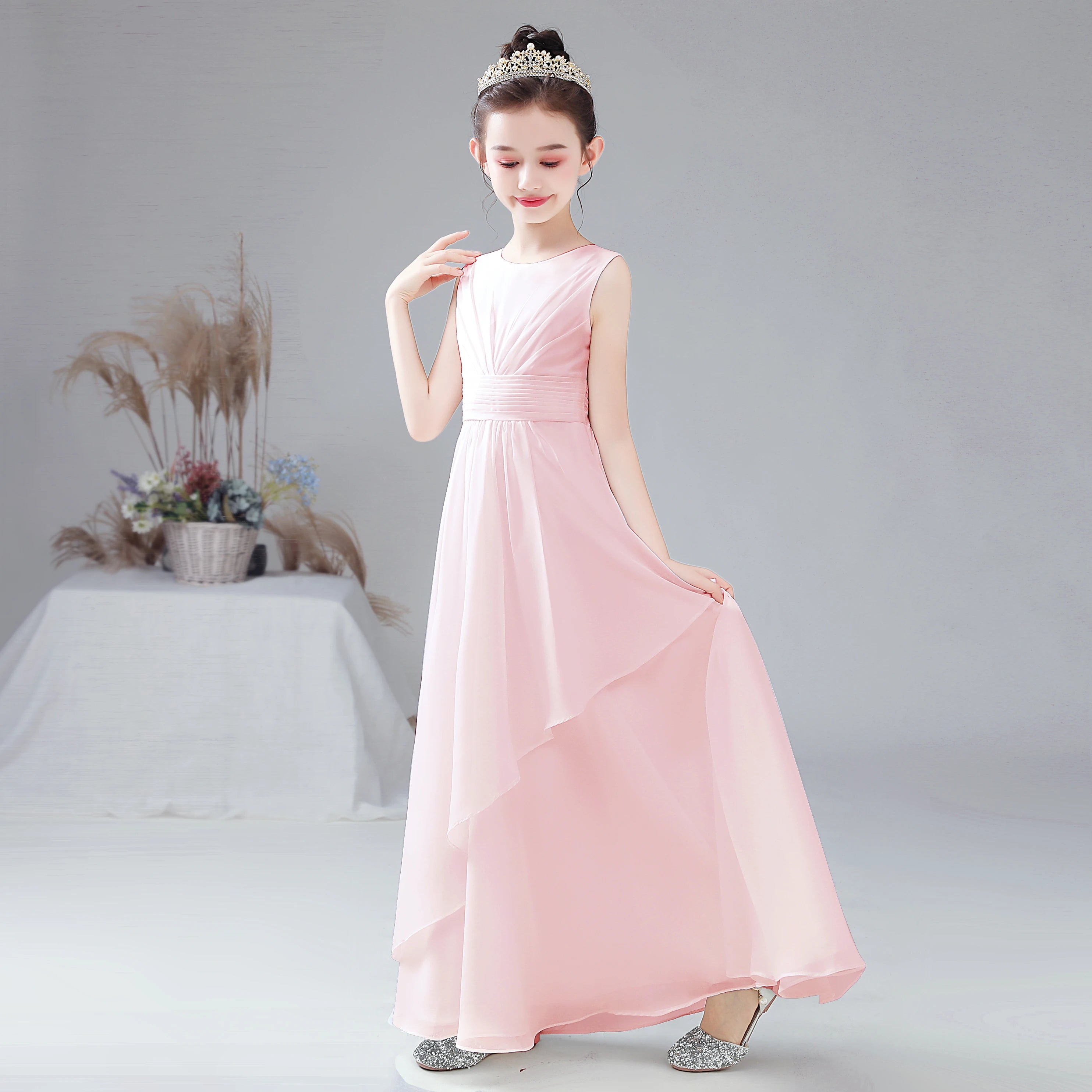 Chiffon Bow-Sash A-Line Flower Girl Dress