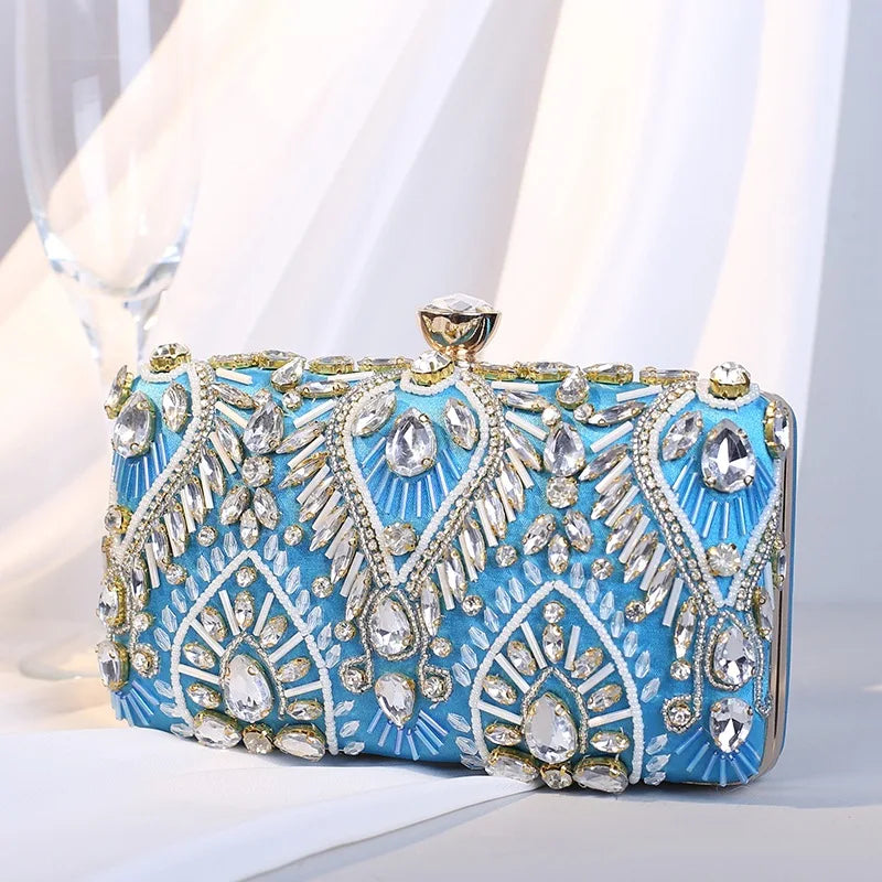 Diamond Pearl Beaded Chain Clutch