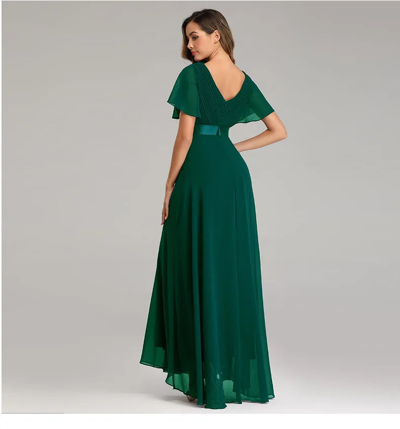 XU90812 High Quality Hand Folded Bridesmaid Dresses Large Swing V-neck Flare Sleeve Chiffon Dress Elegant Evening Dresses 2022