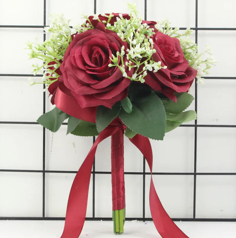 Lovegrace Bride Rose Bouquet Wedding Supplies Bridesmaid Rose Baby's Breath Bouquet Flower Arrangement DIY Home Party Prom Decor