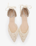 Wedding Crochet Lace Pointy Toe Flats with Amaryllis Crystal Strap