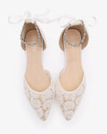 Wedding Crochet Lace Pointy Toe Flats with Amaryllis Crystal Strap