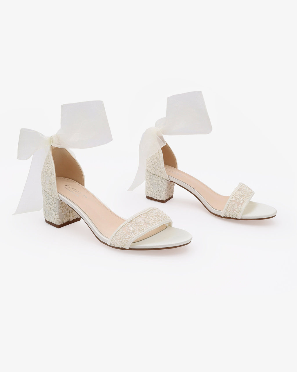 Crochet Lace Block Heel Wedding Sandals with Wrapped Ankle Tie