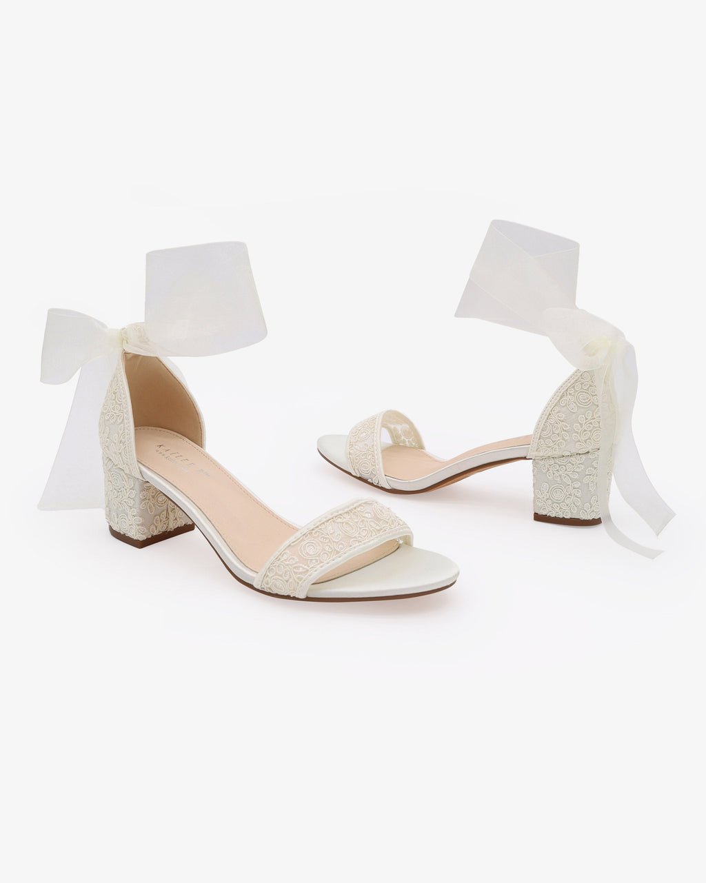 Crochet Lace Block Heel Wedding Sandals with Wrapped Ankle Tie