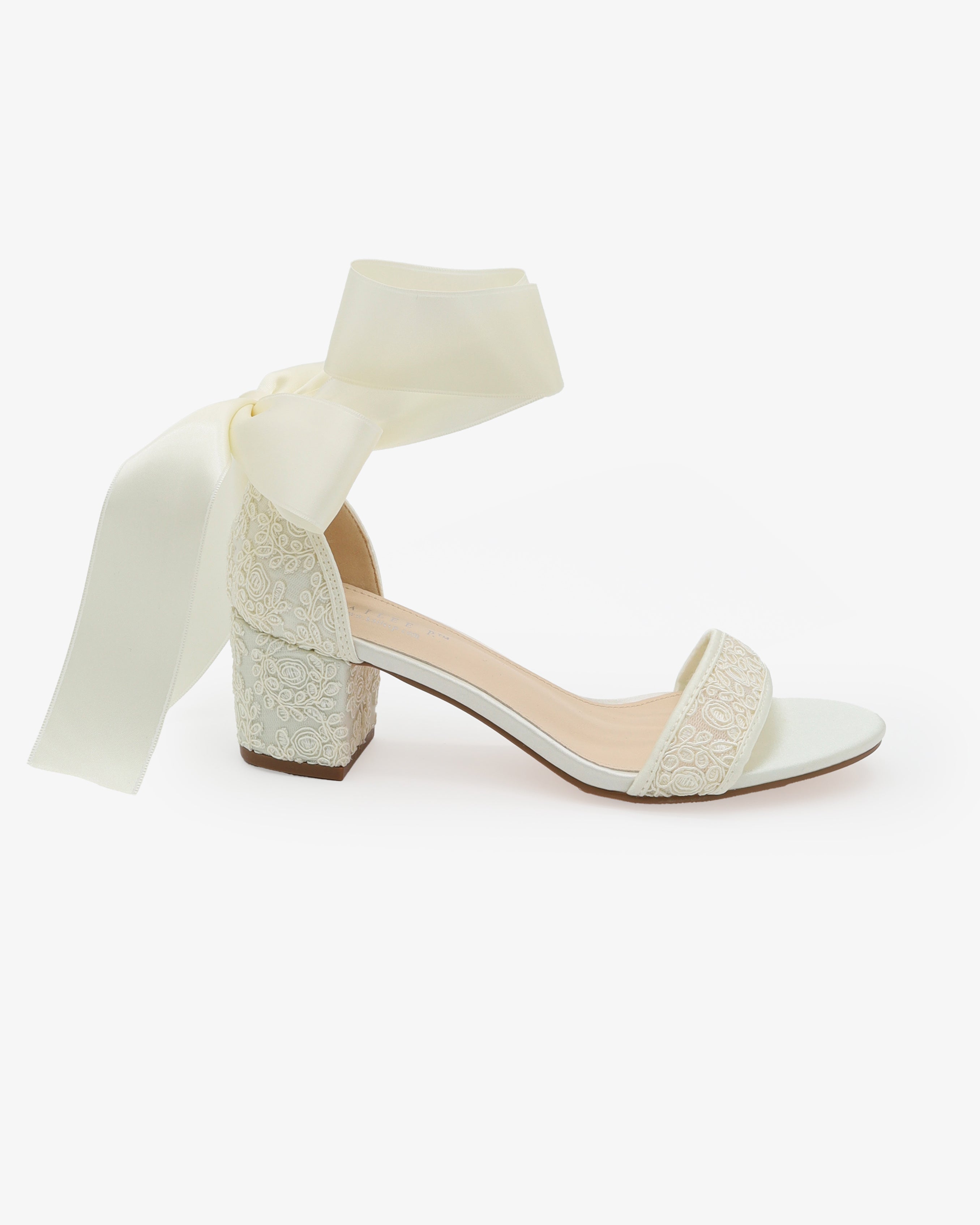 Crochet Lace Block Heel Wedding Sandals with Wrapped Ankle Tie