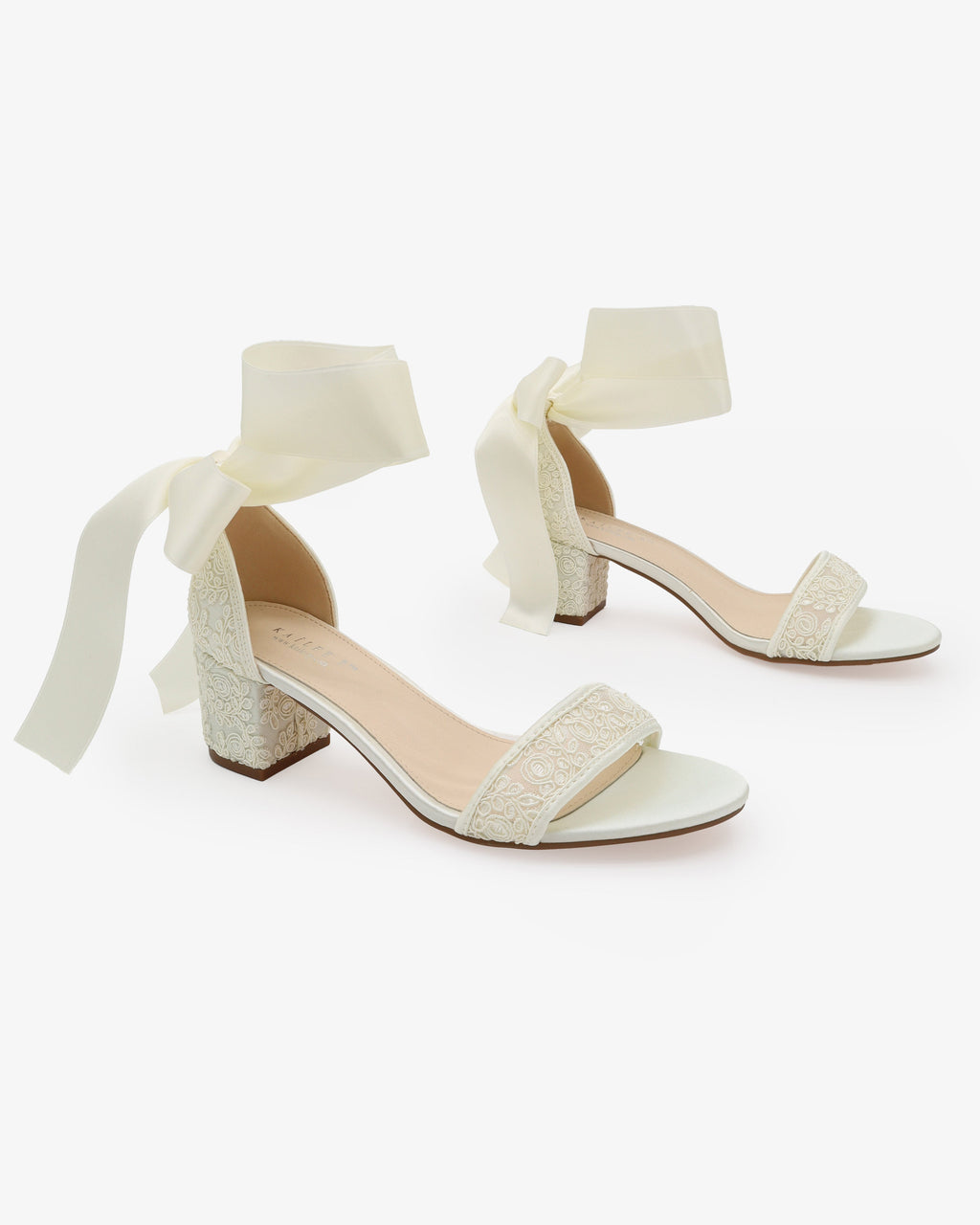 Crochet Lace Block Heel Wedding Sandals with Wrapped Ankle Tie